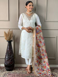 Marvelous White Embroidered Nylon Festival Wear Pant Suit With Dupatta - Zeel Clothing