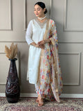 Marvelous White Embroidered Nylon Festival Wear Pant Suit With Dupatta - Zeel Clothing