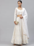 Marvelous White Thread Embroidery Georgette Bridesmaid Lehenga Choli - Zeel Clothing