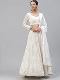 Marvelous White Thread Embroidery Georgette Bridesmaid Lehenga Choli - Zeel Clothing
