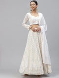 Marvelous White Thread Embroidery Georgette Bridesmaid Lehenga Choli - Zeel Clothing