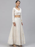 Marvelous White Thread Embroidery Georgette Bridesmaid Lehenga Choli - Zeel Clothing