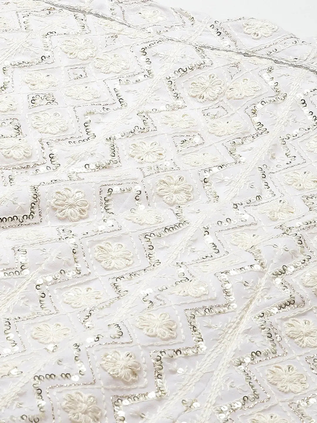 Marvelous White Thread Embroidery Georgette Bridesmaid Lehenga Choli - Zeel Clothing