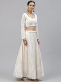 Marvelous White Thread Embroidery Georgette Bridesmaid Lehenga Choli - Zeel Clothing