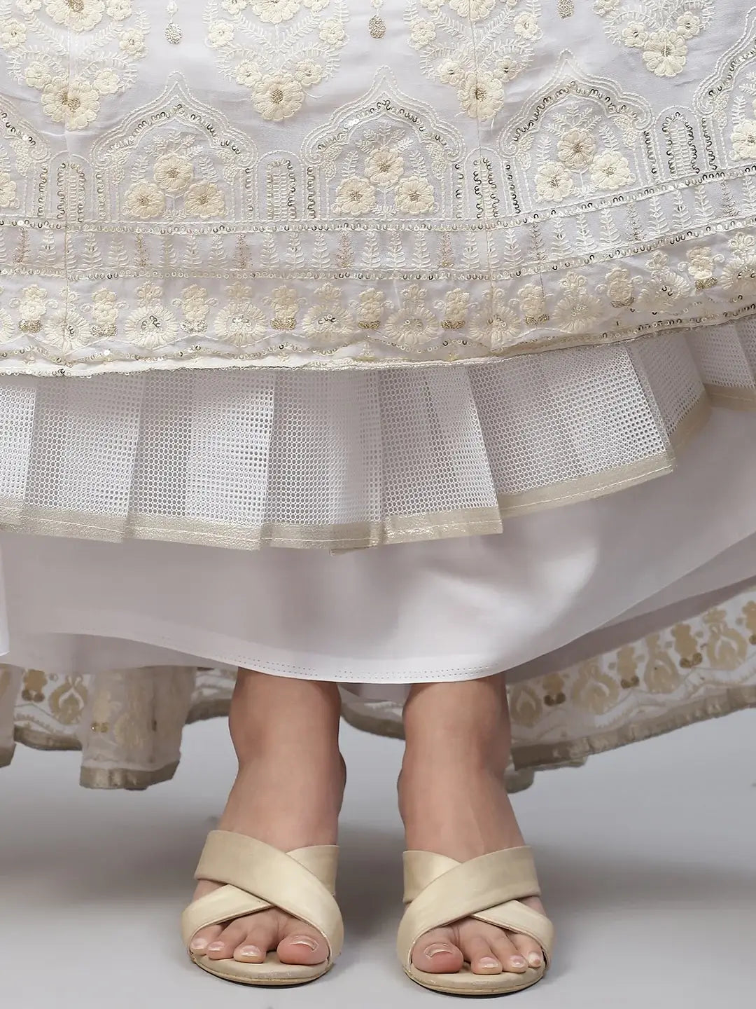 Marvelous White Thread Embroidery Georgette Bridesmaid Lehenga Choli - Zeel Clothing