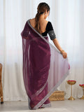 Marvelous Wine Border Work Net Party Wear Saree With Blouse - Zeel Clothing