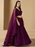 Marvelous Wine Thread Work Georgette Reception Wear Lehenga Choli - Zeel Clothing
