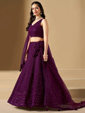 Marvelous Wine Thread Work Georgette Reception Wear Lehenga Choli - Zeel Clothing