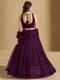 Marvelous Wine Thread Work Georgette Reception Wear Lehenga Choli - Zeel Clothing
