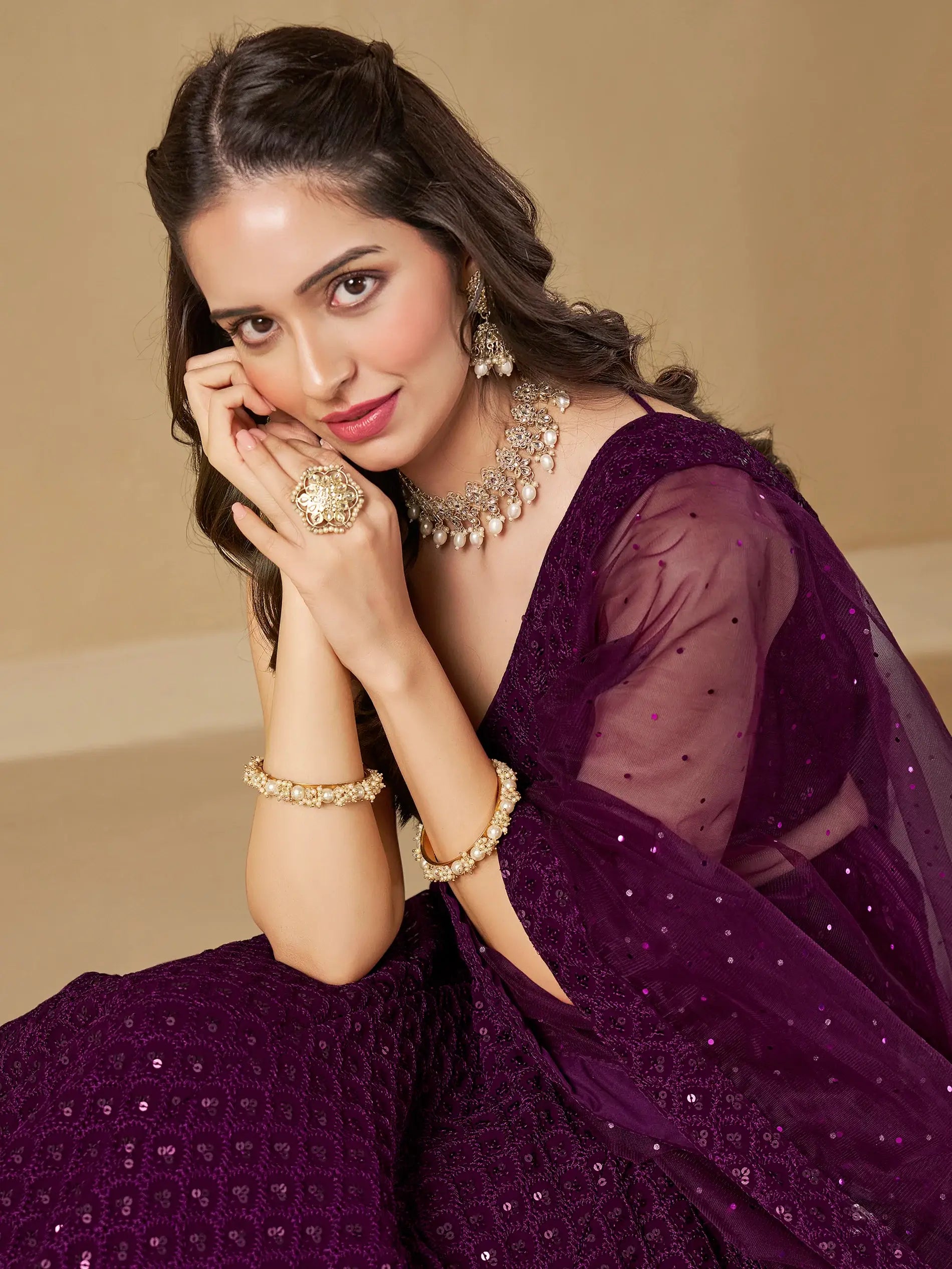 Marvelous Wine Thread Work Georgette Reception Wear Lehenga Choli - Zeel Clothing