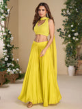 Marvelous Yellow Bead Work Georgette Haldi Wear Crop Top With Palazzo - Zeel Clothing