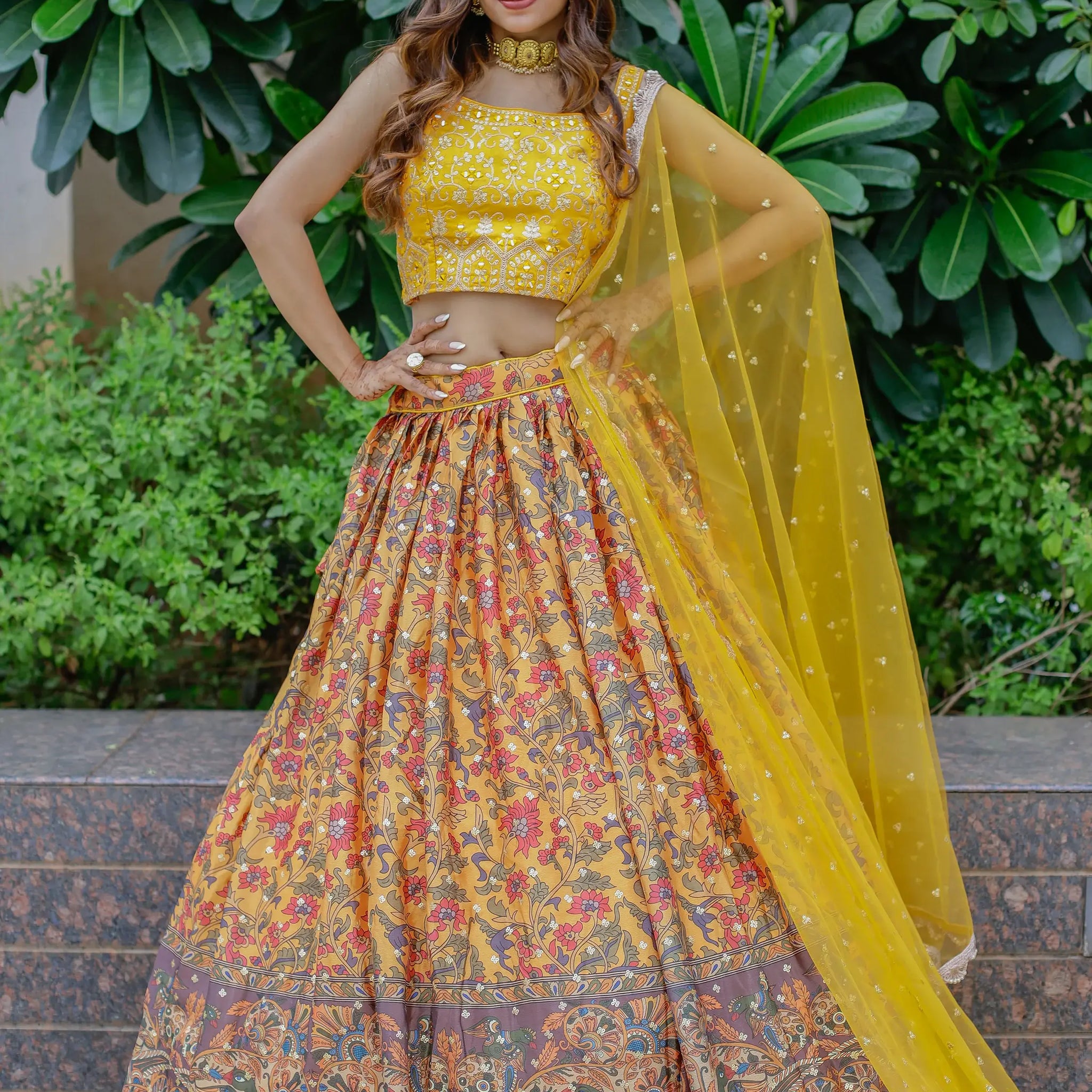 Marvelous Yellow Chinon Digital Printed Haldi Wear Lehenga Choli - Zeel Clothing