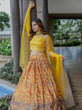 Marvelous Yellow Chinon Digital Printed Haldi Wear Lehenga Choli - Zeel Clothing