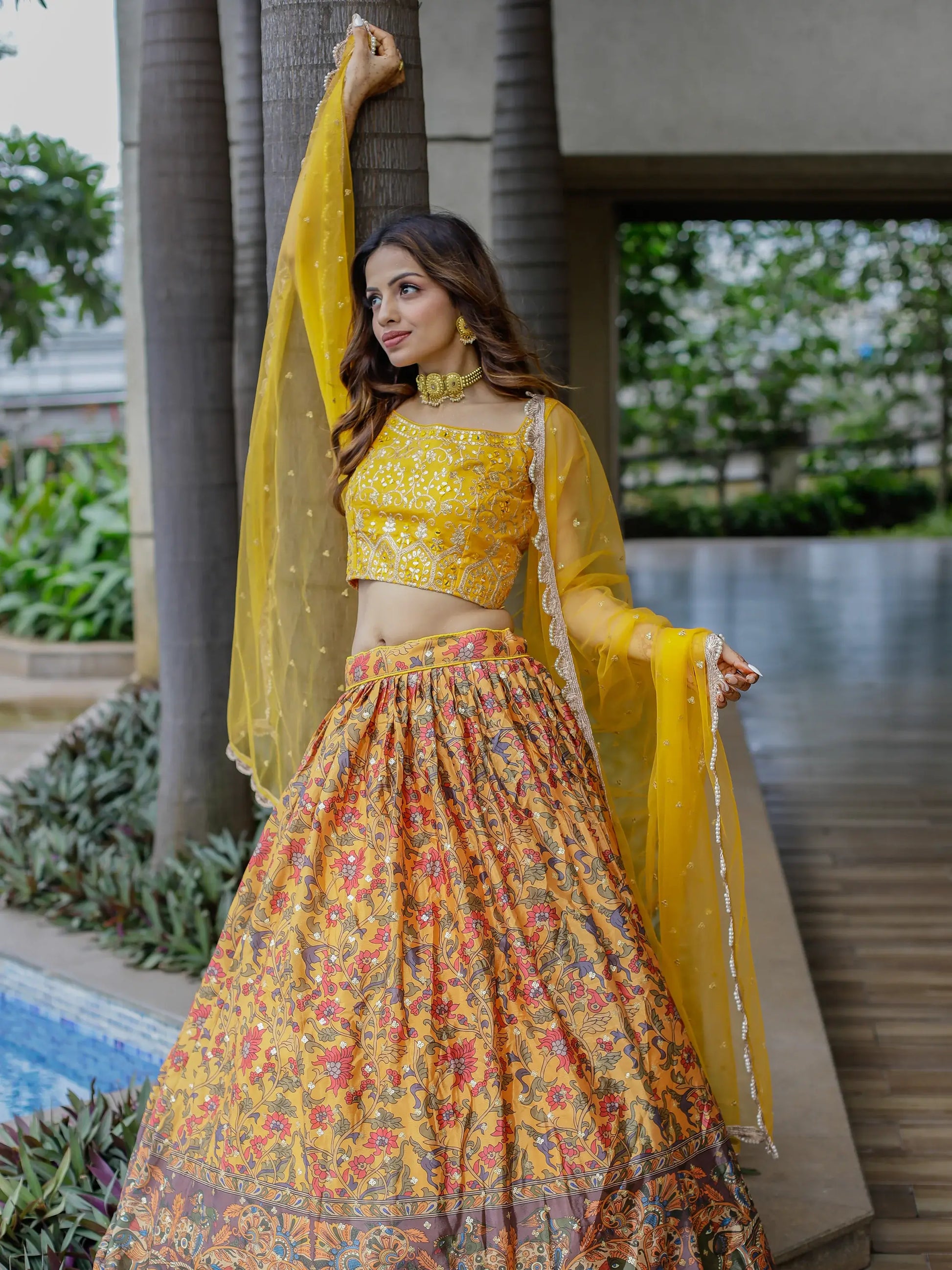 Marvelous Yellow Chinon Digital Printed Haldi Wear Lehenga Choli - Zeel Clothing