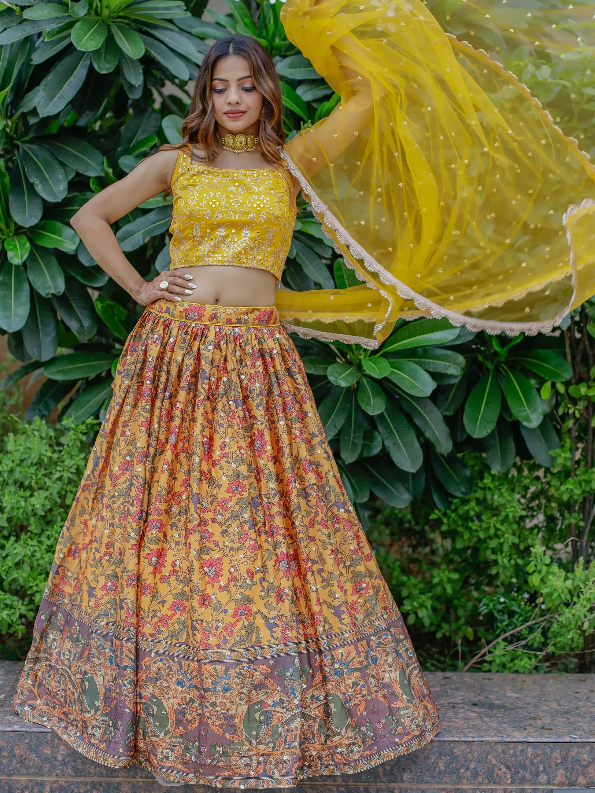 Marvelous Yellow Chinon Digital Printed Haldi Wear Lehenga Choli - Zeel Clothing