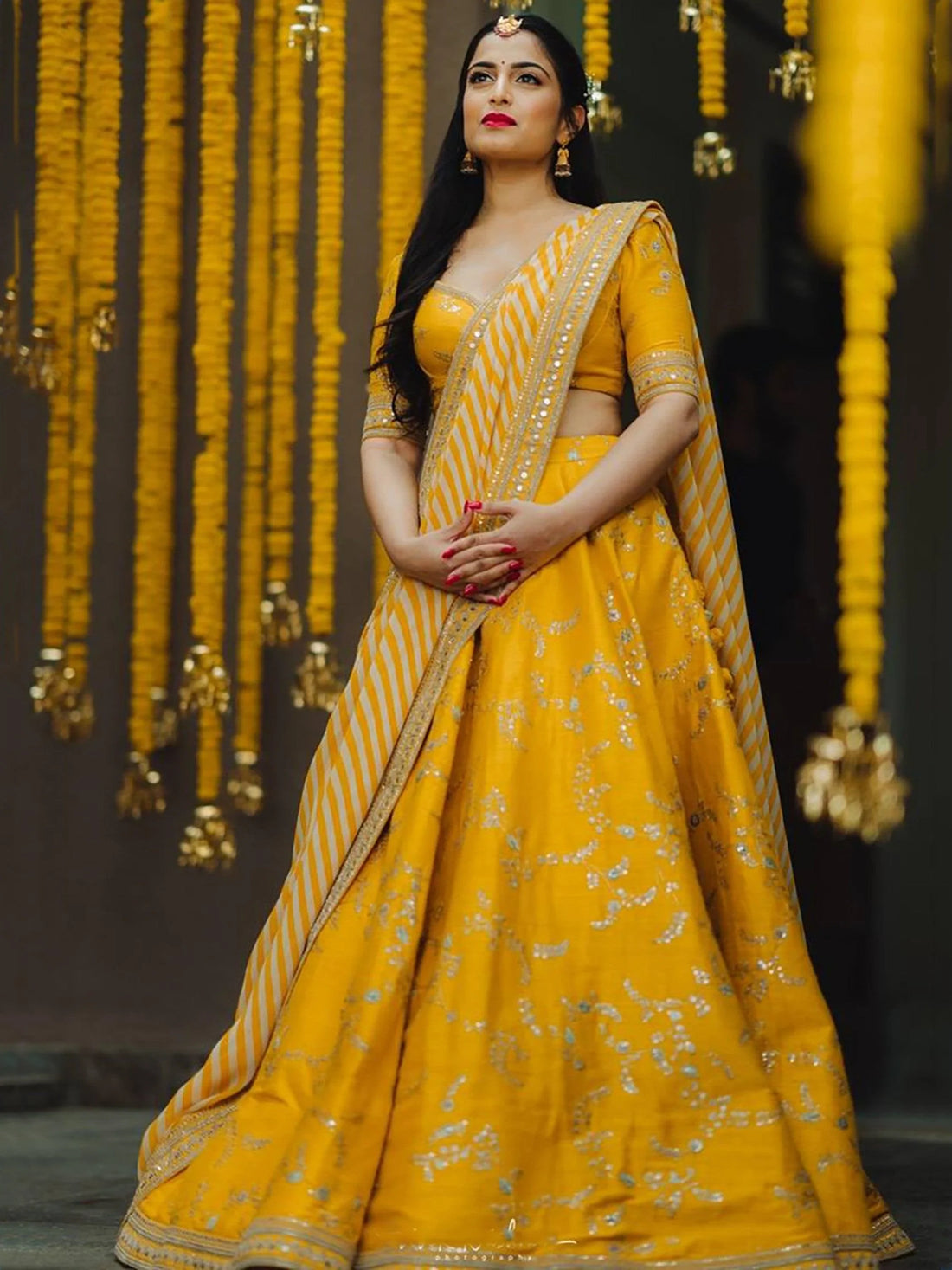 Marvelous Yellow Color Bridalwear Embroidered Lehenga Choli