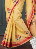 Marvelous Yellow Floral Printed Linen Event Wear Saree With Blouse - Zeel Clothing