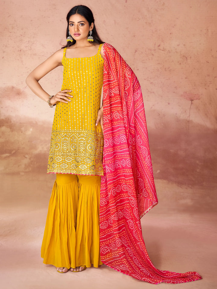 Marvelous Yellow Georgette Haldi Wear Sharara Suit With Dupatta - Zeel Clothing