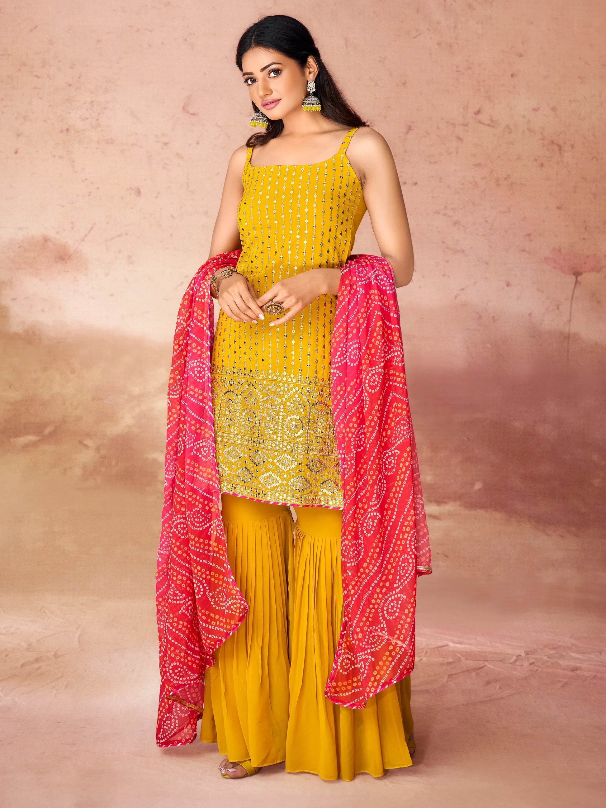 Marvelous Yellow Georgette Haldi Wear Sharara Suit With Dupatta - Zeel Clothing