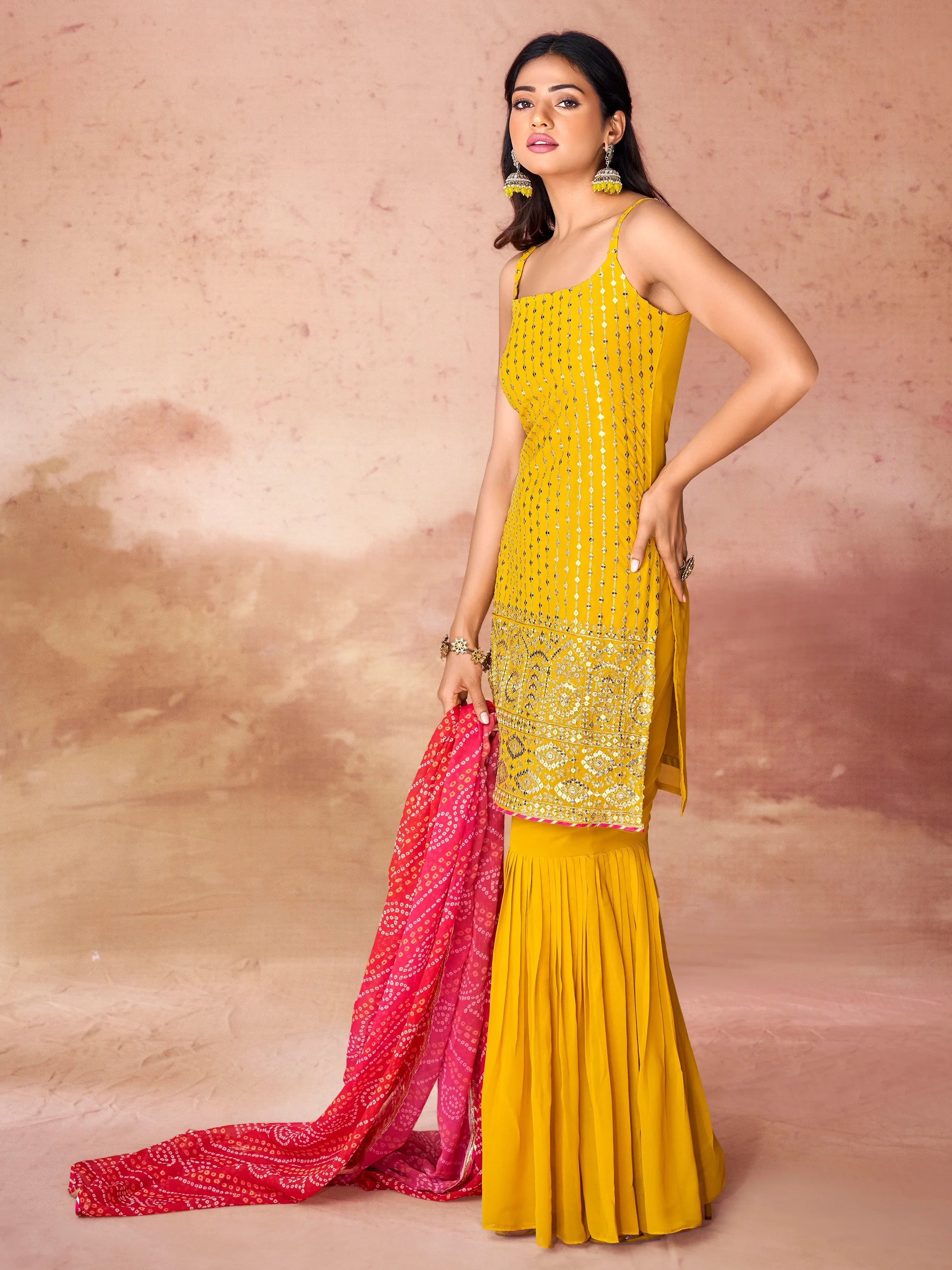 Marvelous Yellow Georgette Haldi Wear Sharara Suit With Dupatta - Zeel Clothing