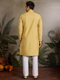 Marvelous Yellow Mirror Work Viscose Silk Haldi Wear Men Kurta With Pant