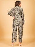Memorable Grey Floral Printed Satin Top Pant Co-Ord Set - Zeel Clothing