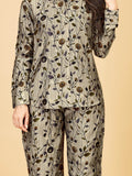 Memorable Grey Floral Printed Satin Top Pant Co-Ord Set - Zeel Clothing