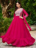 Memorable Pink Bead Embroidery Georgette Party Wear Gown With Dupatta - Zeel Clothing