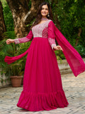 Memorable Pink Bead Embroidery Georgette Party Wear Gown With Dupatta - Zeel Clothing