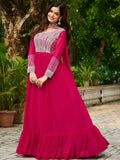 Memorable Pink Bead Embroidery Georgette Party Wear Gown With Dupatta - Zeel Clothing