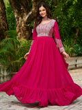 Memorable Pink Bead Embroidery Georgette Party Wear Gown With Dupatta - Zeel Clothing