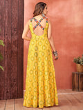 Memorable Yellow Bandhani Print Georgette Navratri Special Gown - Zeel Clothing