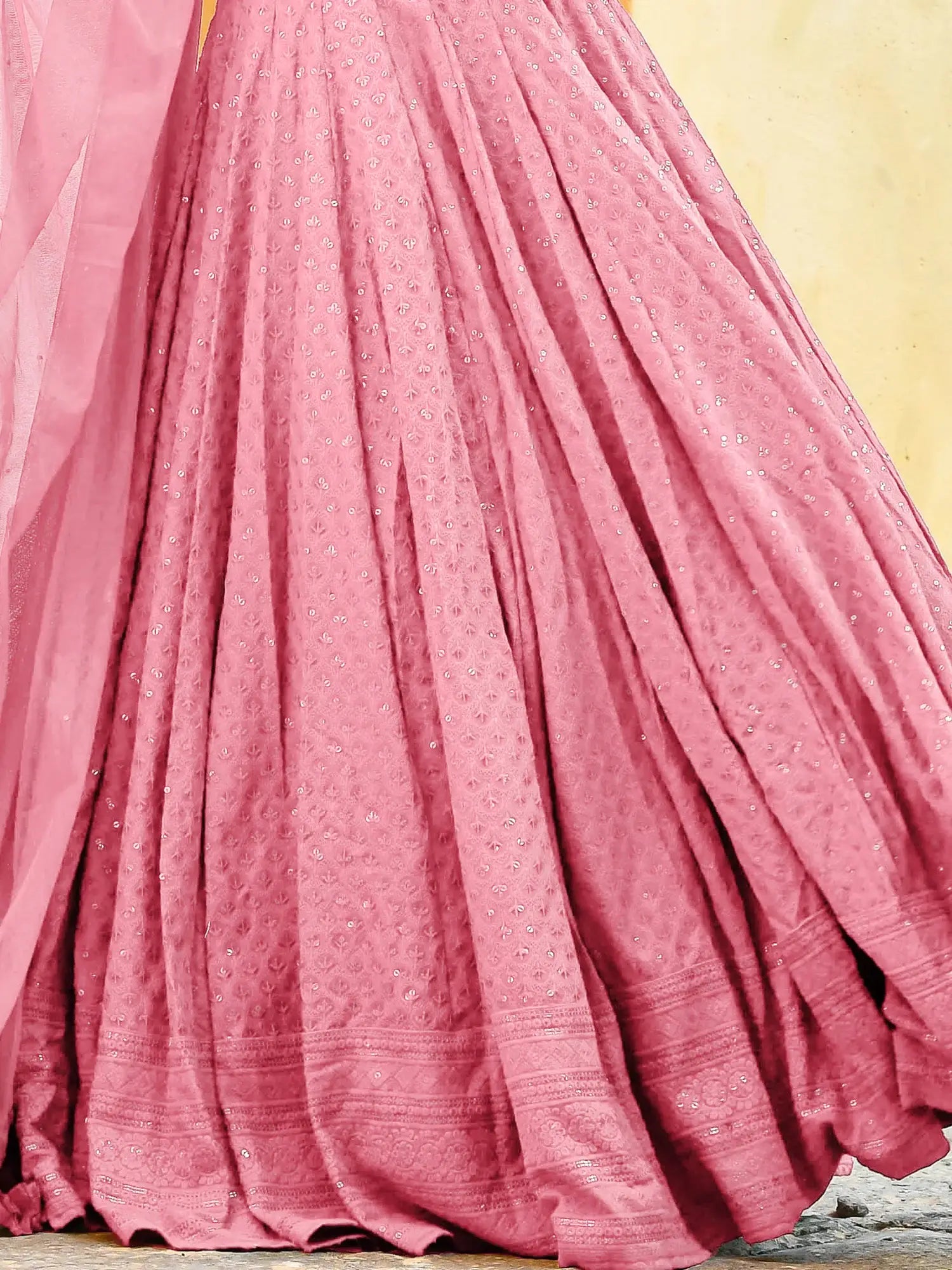 Mesmerizing Baby Pink Sequins Georgette Sangeet Wear Lehenga Choli - Zeel Clothing