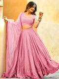 Mesmerizing Baby Pink Sequins Georgette Sangeet Wear Lehenga Choli - Zeel Clothing