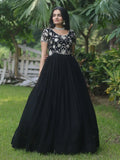 Mesmerizing Black Embroidered Georgette Reception Wear Gown - Zeel Clothing
