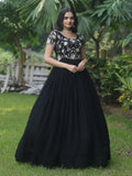 Mesmerizing Black Embroidered Georgette Reception Wear Gown - Zeel Clothing