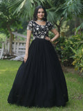 Mesmerizing Black Embroidered Georgette Reception Wear Gown - Zeel Clothing