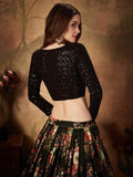 Mesmerizing Black Floral Print Organza Silk Wedding Lehenga Choli - Zeel Clothing