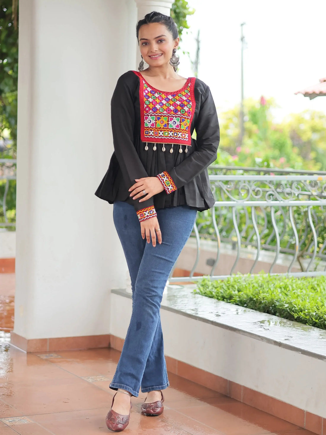 Mesmerizing Black Kutchi Work Silk Navratri Wear Kediya Style Top - Zeel Clothing