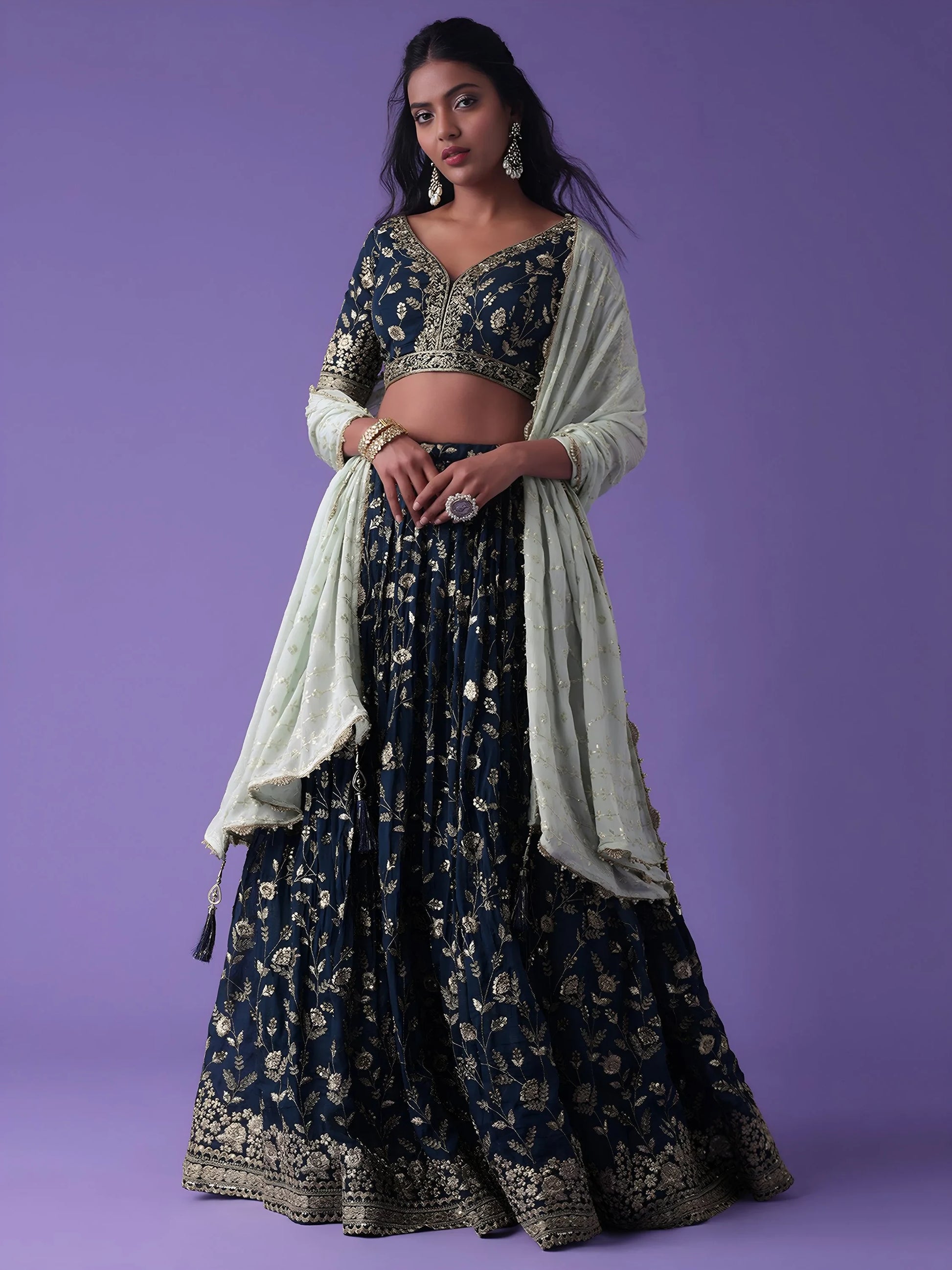Mesmerizing Blue Zari Embroidered Georgette Wedding Wear Lehenga Choli - Zeel Clothing