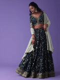 Mesmerizing Blue Zari Embroidered Georgette Wedding Wear Lehenga Choli - Zeel Clothing