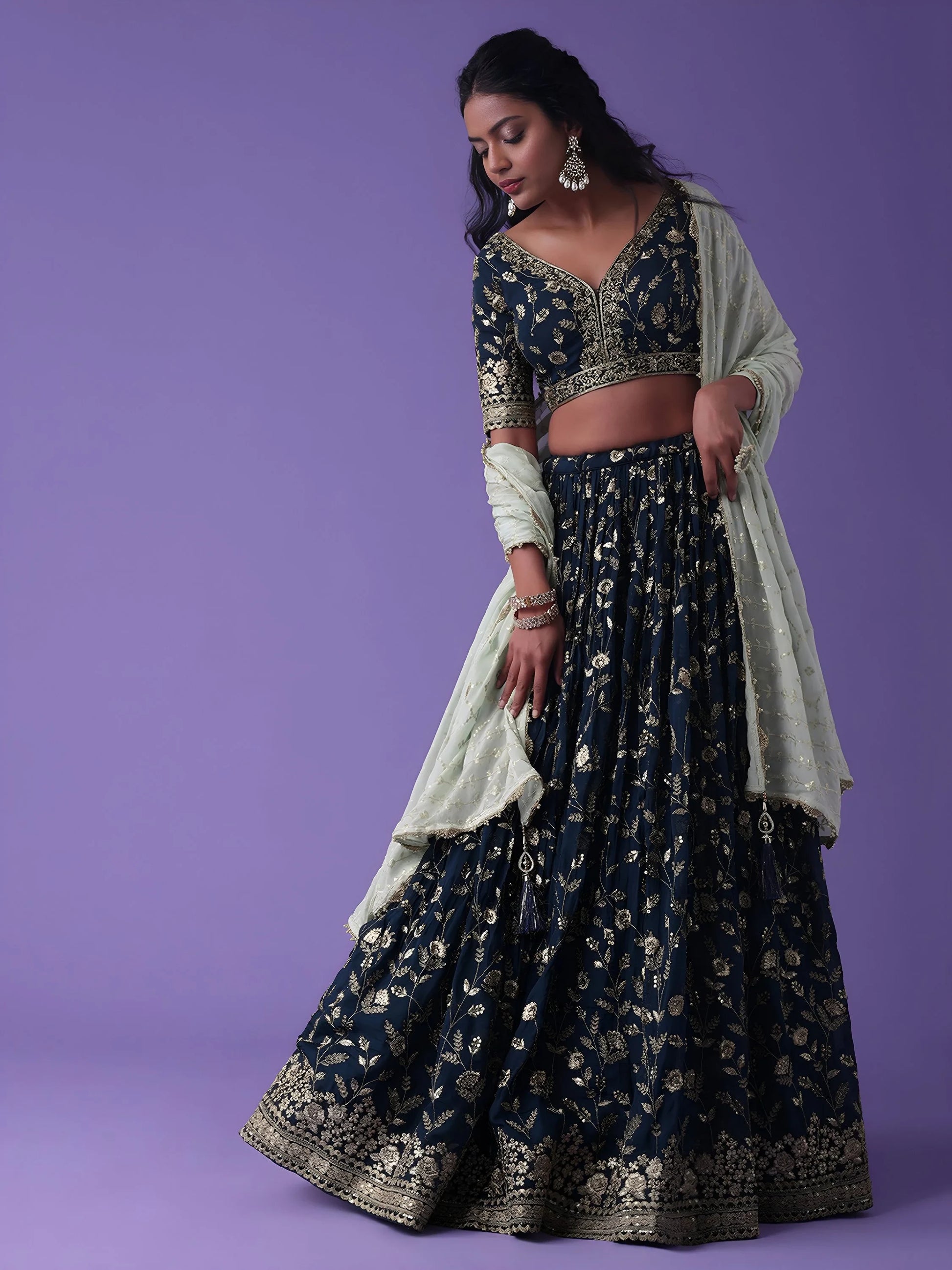 Mesmerizing Blue Zari Embroidered Georgette Wedding Wear Lehenga Choli - Zeel Clothing