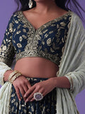 Mesmerizing Blue Zari Embroidered Georgette Wedding Wear Lehenga Choli - Zeel Clothing
