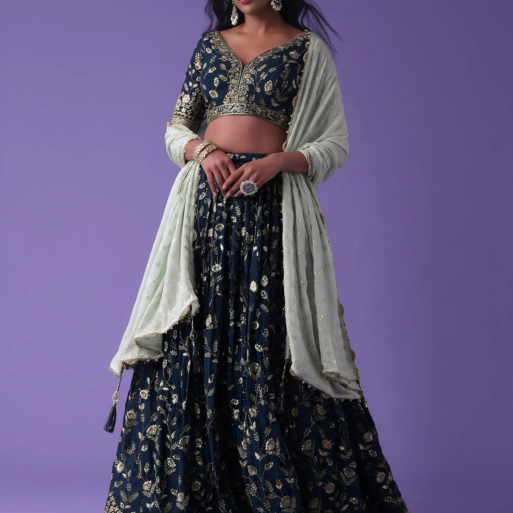 Mesmerizing Blue Zari Embroidered Georgette Wedding Wear Lehenga Choli - Zeel Clothing