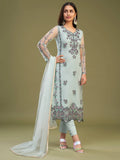 Mesmerizing Firozi Net Embroidered Salwar Suit With Dupatta - Zeel Clothing