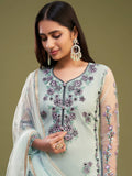 Mesmerizing Firozi Net Embroidered Salwar Suit With Dupatta - Zeel Clothing