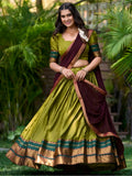Mesmerizing Green Zari Weaving Cotton Half Saree Lehenga - Zeel Clothing