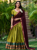 Mesmerizing Green Zari Weaving Cotton Half Saree Lehenga - Zeel Clothing