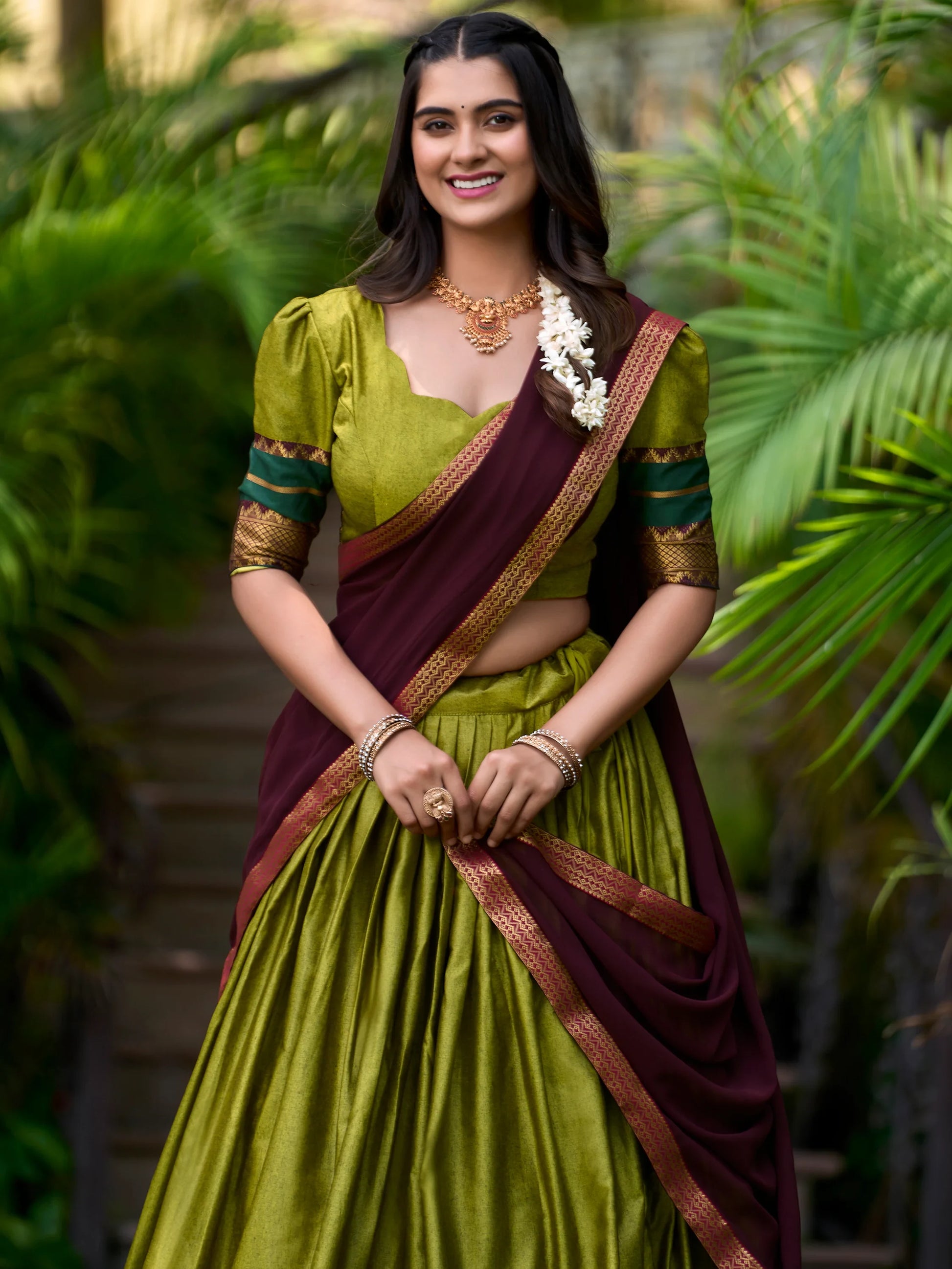 Mesmerizing Green Zari Weaving Cotton Half Saree Lehenga - Zeel Clothing