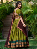 Mesmerizing Green Zari Weaving Cotton Half Saree Lehenga - Zeel Clothing